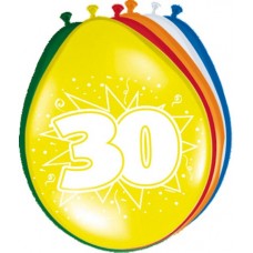 Gekleurde Leeftijdsballon: 30 Jaar 8 st.
